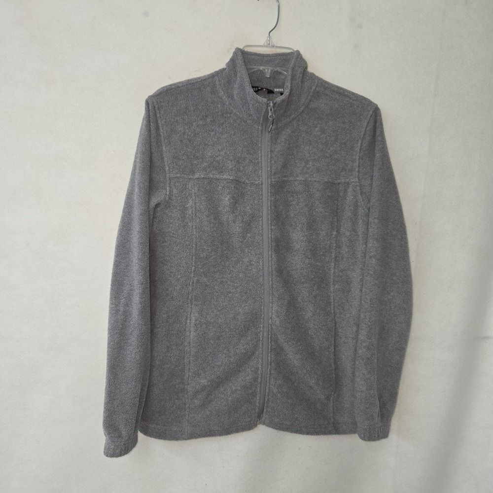 Swiss‎ Alps Fleece Jacket Womens Medium Grey Full Zip Mock Neck Pockets ML19853B